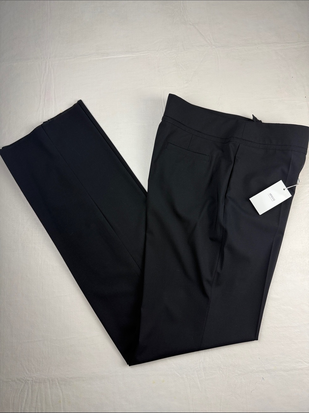 Armani Collezioni Black Flat Front Size Zip Trousers Back Slit Pockets 14 NWT